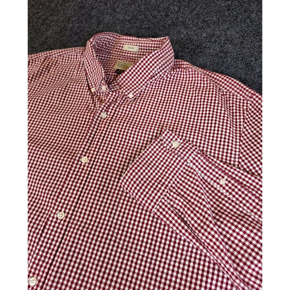 J.Crew Secret Wash Shirt Men's XXL Red Gingham Classic Fit Stretch Button Down